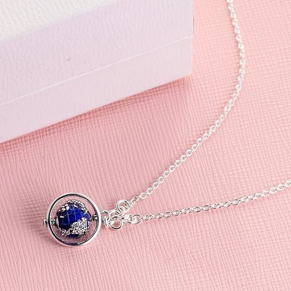 

925 sterling silver globe pendant necklace chain for women men fit pandora style necklaces christmas gift jewelry 399235c01-50