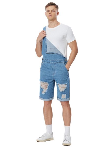 

men ripped rolled hem denim overall without tee 03vl#, White;black