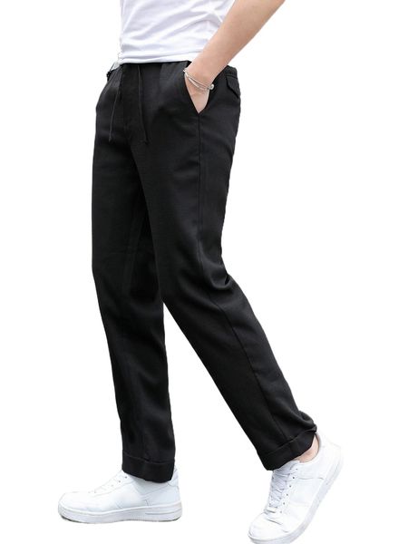 

men solid slant pocket pants y2y7#, Black
