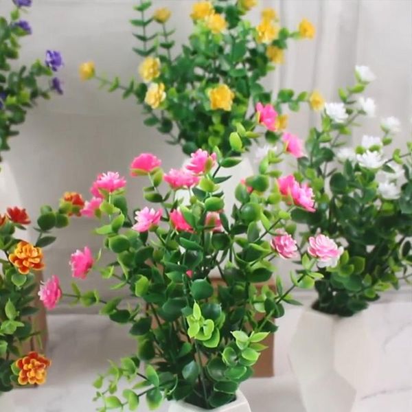 Flores decorativas grinaldas artificiais de plástico de decoração falsa sala de estar clássica em vasos de plantas verdes decoração decoração decorativa