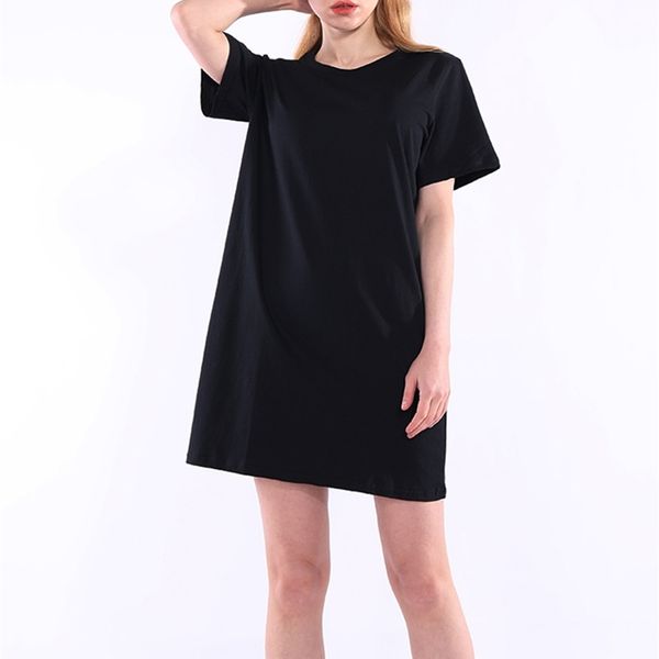 Прорастают базовые хлопковые длинные футболки платье женщины летние повседневные винтажные мода эстетические белые черные тройники топы туники негабариты 220321