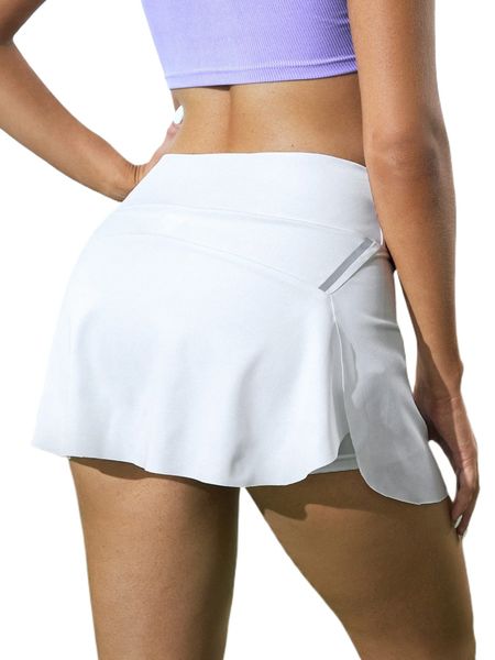 

wide waistband sports skort with phone pocket u9z2#, Gray