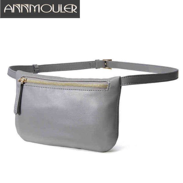 

fanny pack for women pu leather waist bag purse fashion zipper chest simple belt grey bum pouch phone 220531