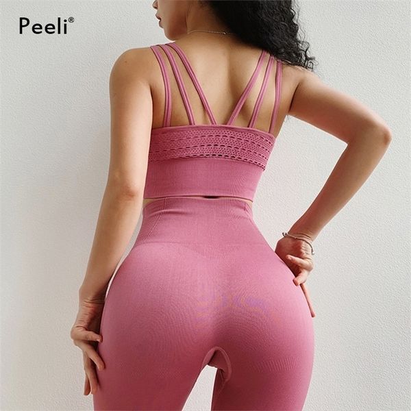 Peeli 2 Pz Yoga Set Tuta da jogging Palestra Abbigliamento fitness Donna Leggings senza cuciture Reggiseno sportivo Allenamento Tute sportive Donna Abbigliamento sportivo T200115