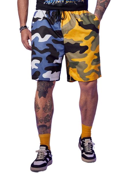 

extended sizes men camo print drawstring waist shorts g96l#, White;black