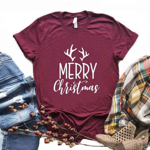 

merry christmas deer print t shirts women cotton hipster funny t-shirt lady yong girl 6 color tee r313, White