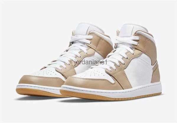 

basketball shoes designer jumpman 1 mid tan gum yellow white men/women outdoor sports snkrs original