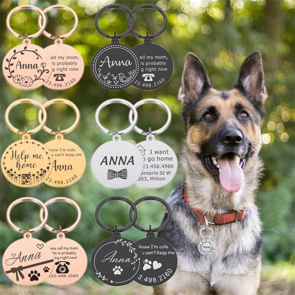 Anpassbare Hunde-ID-Tags mit Gravur, Zubehör für Hundehalsbänder, personalisierte Katzen-Welpen-Kätzchen-ID-Namensschild-Tags, Anhänger Antilost 220610