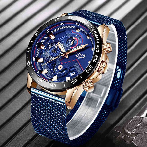 

wristwatches 2022 new blue casual mesh belt fashion quartz gold watch mens watches brand luxury waterproof clock relogio masculino 220609, Slivery;brown