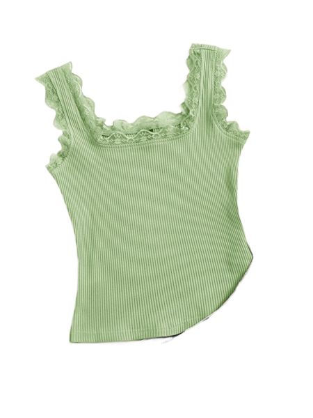 

solid lace trim rib-knit tank c7tr#, White