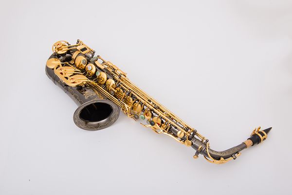 

naiputesi nt- 802 key type alto saxophone black nickel gold beautifully carved[double reinforcement]gold key brass body alto sax