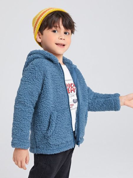 

toddler boys zip up hooded teddy jacket she01, Blue;gray