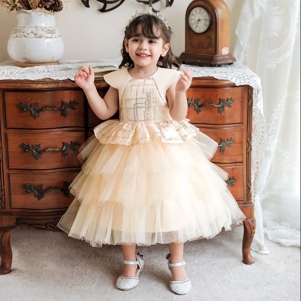 Vestidos de menina vestido de beleza de beleza infantil Princesa colorida sólida bolo menina bebê primeiro aniversário vestir