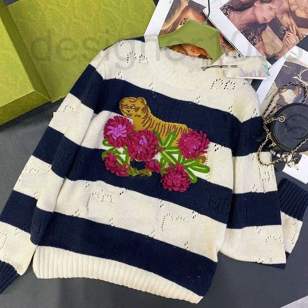 

women's sweaters designer early spring 2022 new embroidered tiger pattern hollowed out letter loose casual pullover striped sweater luh, White;black