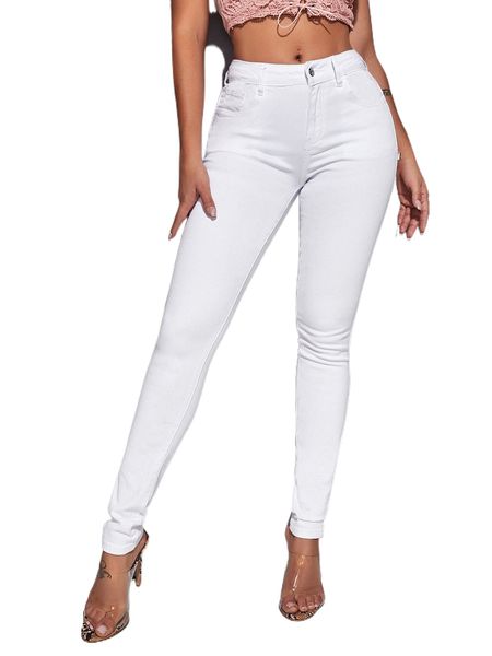 

solid zipper fly skinny jeans 123s#, Blue