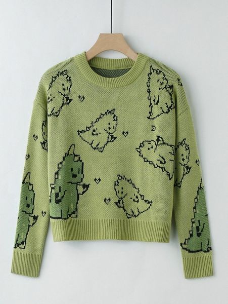 

cartoon pattern drop shoulder sweater k1jz#, White;black