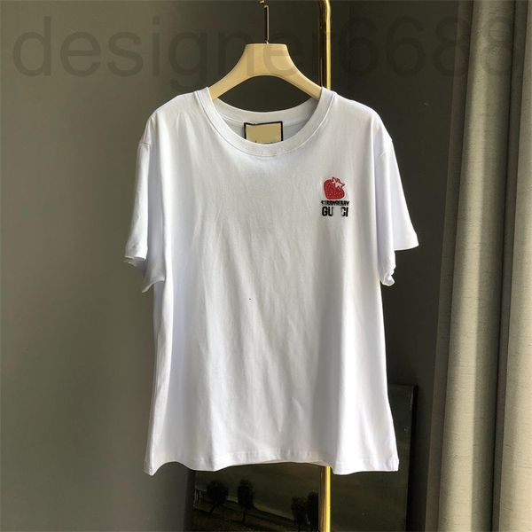 

women's t-shirt designer short sleeved women's summer simple and versatile strawberry embroidery loose straight white t-shirt r4oi