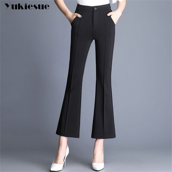 

high waist flare pants women autumn spring skinny slim ol office work bottoms female trousers plus size pantalon mujer 210412, Black;white