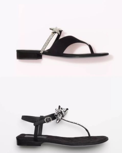 

aaaaa+ women's shoes flat sandals slippers black grosgrain t-strap bow decoration classic c detail buckle ladies elegant