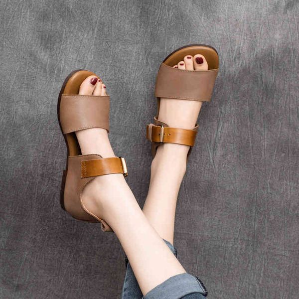 

sandals summer national style leather buckle open toe flat sandals roman shoes women's 3jjr, Black