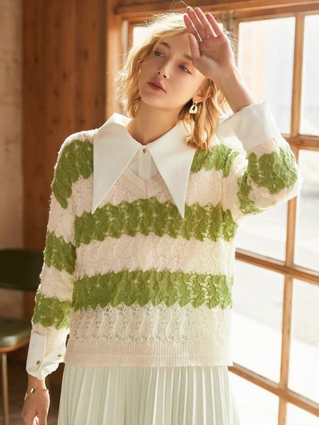 

knit mix colorblock drop shoulder sweater 29v3#, White;black