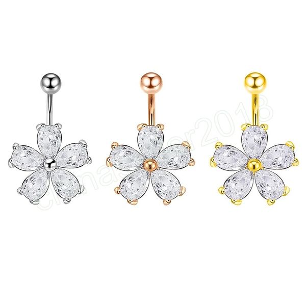 

flower belly button rins dangling piercings accessories cute goth women navel piercing female stainless steel body jewelry, Silver