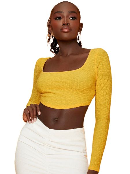 

newness square neck crisscross back crop tee y9z0#, White
