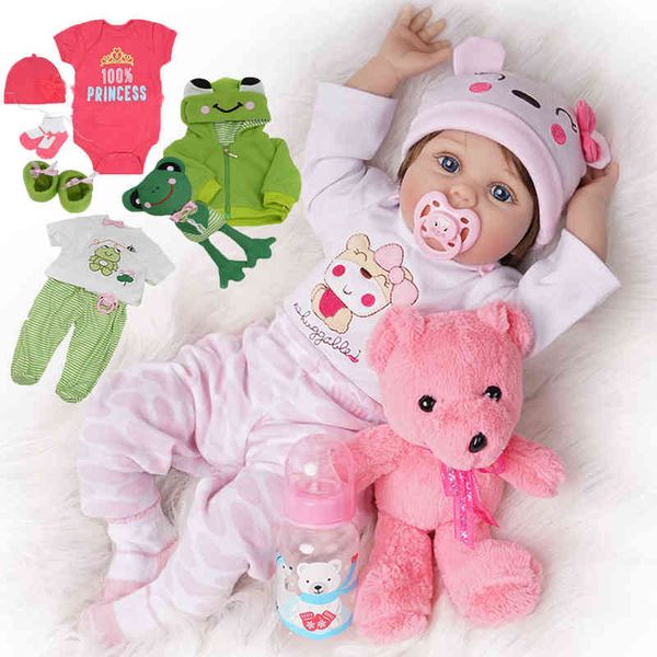

tianara blue eyes reborn baby dolls with bear lovely newborn bebe doll for children special gifts frog outfits cute brown hair aa220325