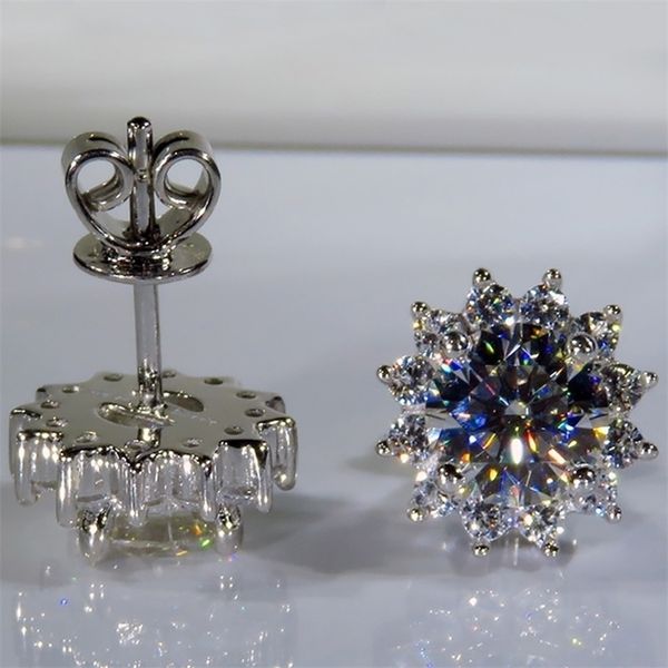 

18k au750 white gold women stud earrings diamonds 2 carat round sunflower wedding party engagement anniversary trendy 220816, Golden;silver