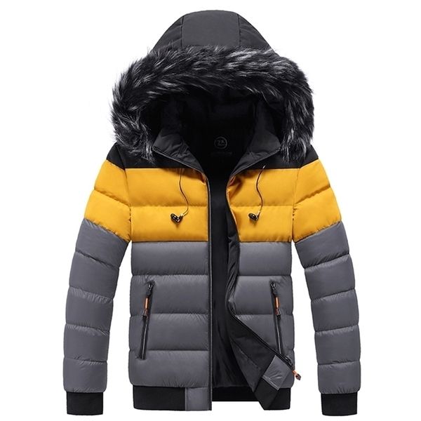 

puffer jacket mens winter jacket fur collar hooded coat thick coat men parkas down jacket cotton inside warm plus size 4xl 5xl 201210, Black