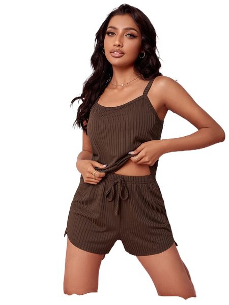

ribbed knit tie waist lounge set d6k3#, Black;red