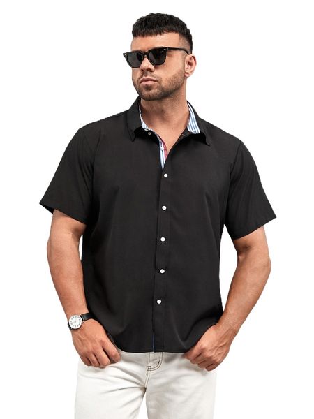 

extended sizes men contrast trim shirt r6my#, White;black