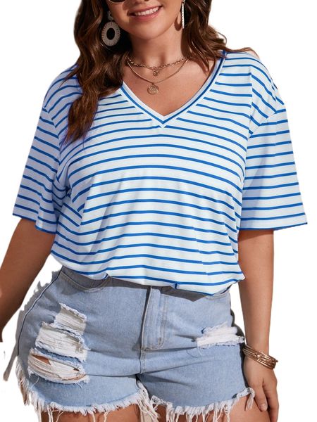 

plus striped drop shoulder tee t1sg#, Black