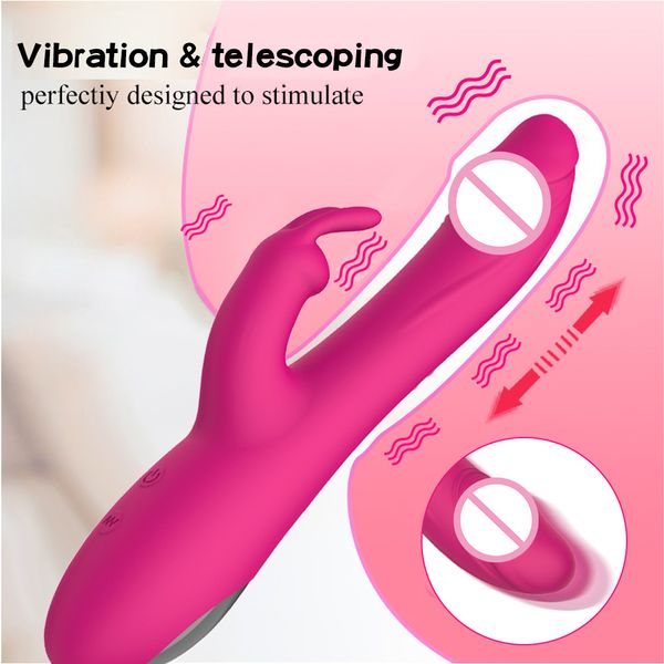 USB Charging Double G-Spot Rabbit Vibrator for Women Telescópica Massagem Dildo Feminino Adulto Feminino Masturbação Sexy Toys Sexy Shop