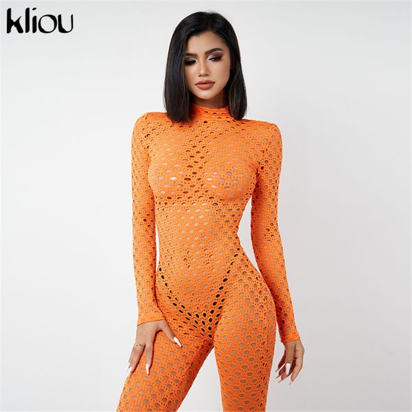 

midnight jumpsuit women hollow out see through sheath slim club overall long sleeve turtleneck club party wear, White