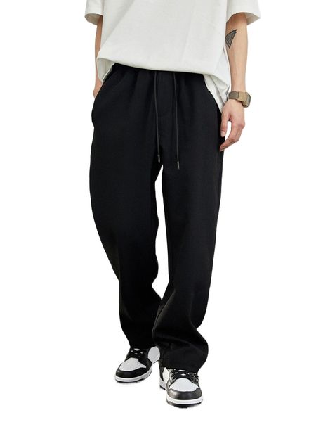 

men slant pockets drawstring waist pants k2co#, Black
