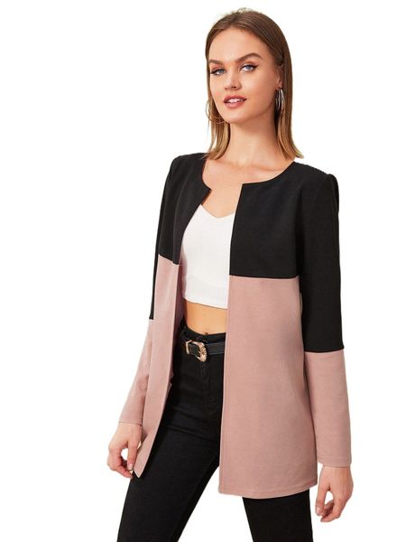 

two tone open placket coat q6z4#, Black