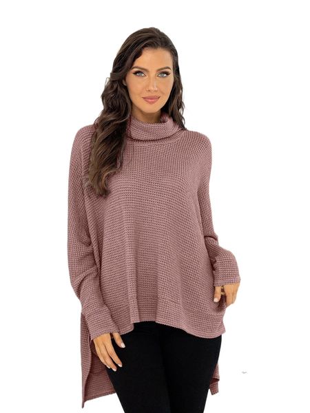 

dearcase turtleneck waffle knit batwing sleeve high low hem tee q2t9#, White