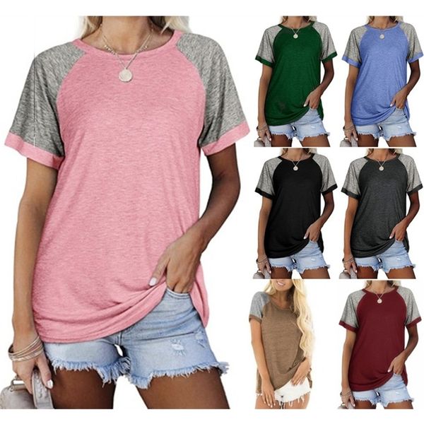 

summer fashion women round neck color matching female o-neck short sleeve casual street t-shirt 220511, White