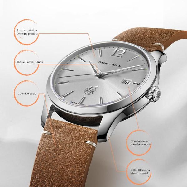 

wristwatches 2022 seagull watch relogio masculino men's automatic waterproof retro-51 youth series, Slivery;brown
