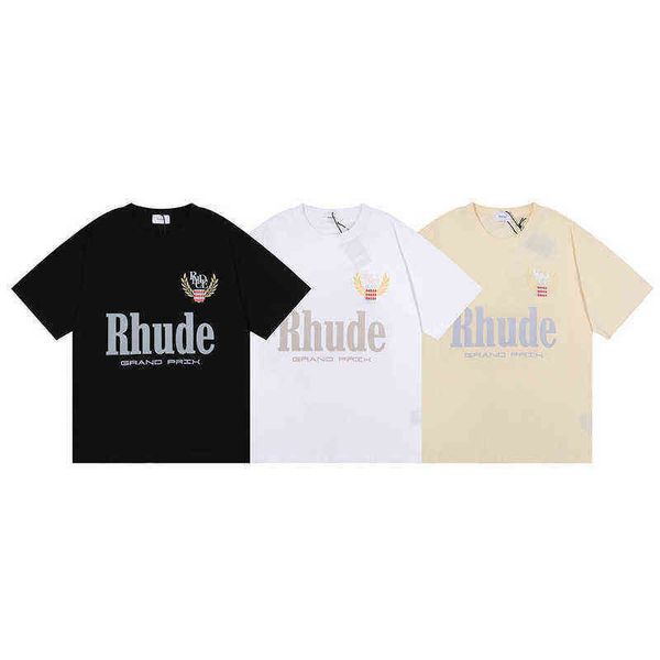 

designer luxury brand rhude t shirt national fashion men's summer loose large white short sleeved clothes brand rhude half, White;black