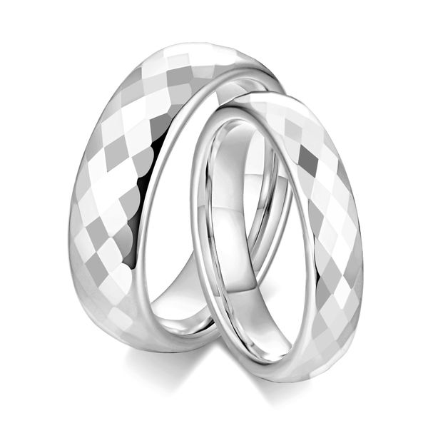 

tcr-097 tungsten steel cut polygon ring fashion couple rings for wife husband silver women 5-8# men 7-12#