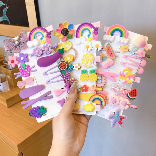 

1set cartoon fruits hair clips children girls sweet fashion headbands accessories for kid headwear l220729, Slivery;white
