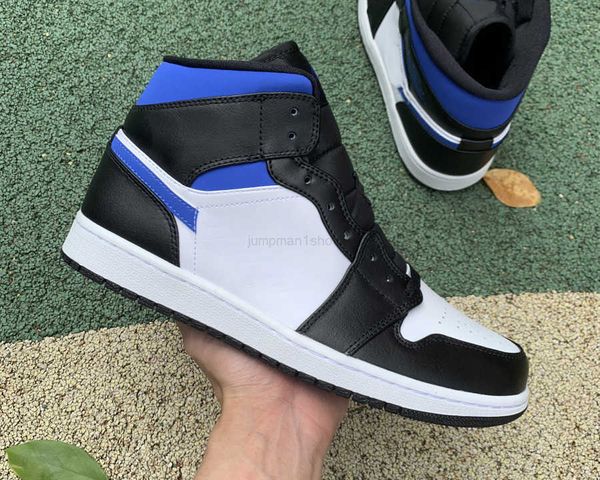

basketball shoes 1s jumpman 1 mid white racer blue black women fashion trainers sneakers sports ship with box