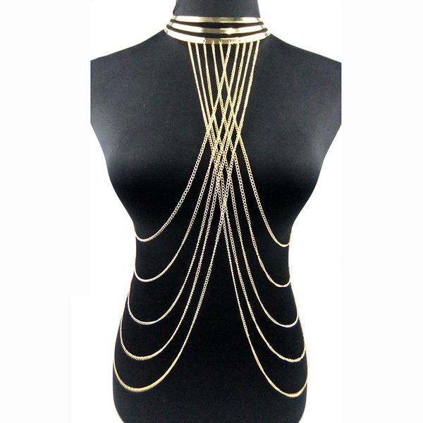 Цепи сексуальное многослойное длинное ожерелье с кисточками мода панк золотой жгут бикини большой крутящий момент пляжные украшения для женщин