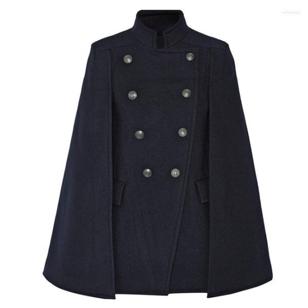 

men's wool & blends style korean fall winter trendy chic fashion long sleeve double-breasted coat cloak thick woolen loose clothing, Black