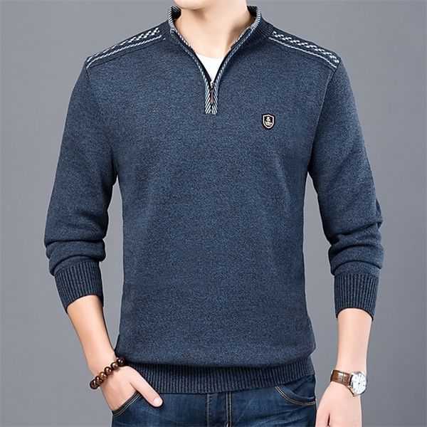 

men sweaters thick warm winter zipper sweater cashmere wool sweaters man casual knit long sleeve stand collar pullover t200402, White;black