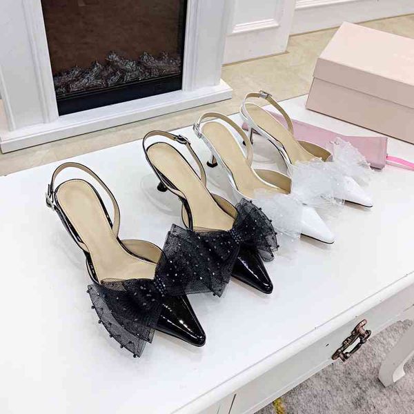 

sandals women's pointed leather shoes exquisite high-heeled summer with bows series, Black