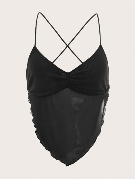 

lettuce trim hanky hem mesh cami w0md#, White