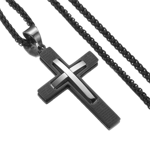 Anhänger Halsketten Zwei Schichten Kreuz Halskette Schmuck Geschenk 316L Edelstahl Box Kette 23,6